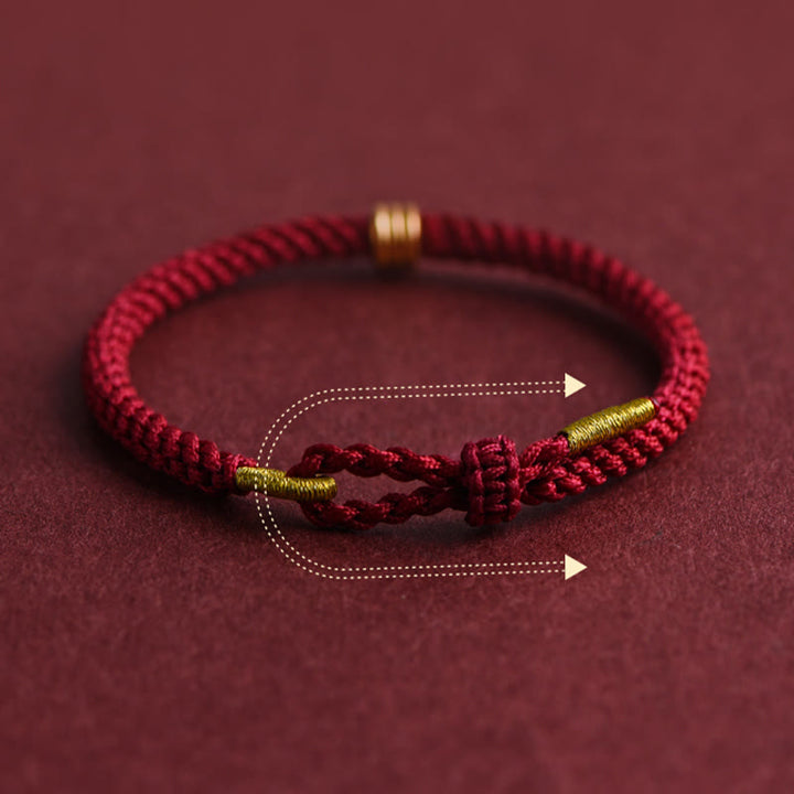 Pulsera de cuerda trenzada con diseño de triple anillo en oro 999 con Buddha Stones
