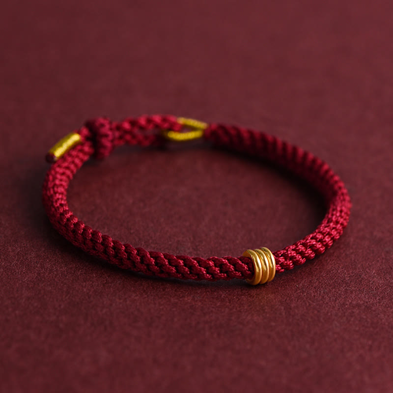 Pulsera de cuerda trenzada con diseño de triple anillo en oro 999 con Buddha Stones