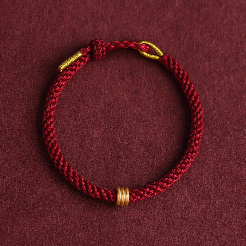 Pulsera de cuerda trenzada con diseño de triple anillo en oro 999 con Buddha Stones