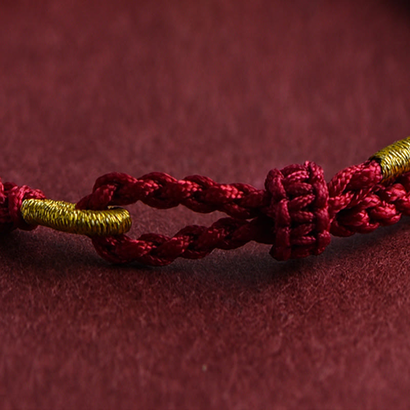 Pulsera de cuerda trenzada con diseño de triple anillo en oro 999 con Buddha Stones