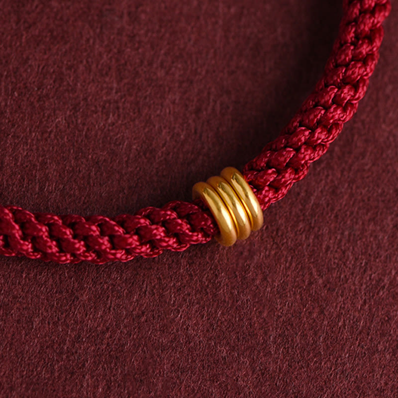 Pulsera de cuerda trenzada con diseño de triple anillo en oro 999 con Buddha Stones