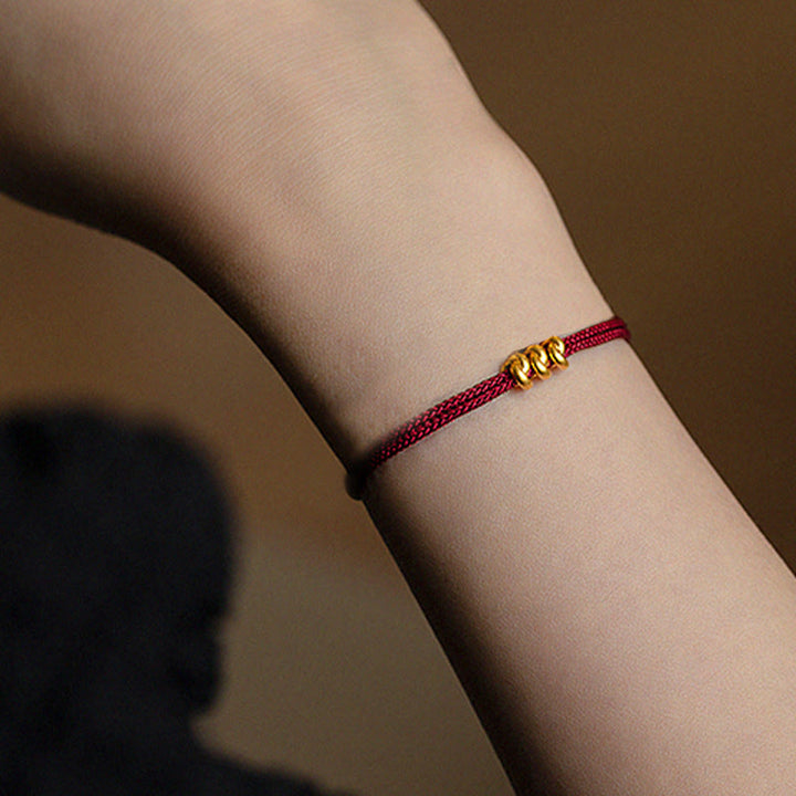 Pulsera trenzada de cuerda con diseño de nudo de los deseos hecha a mano con Buddha Stones en oro 999 - Tres cuentas (oro de aproximadamente 0,3 g) - 21 centímetros - image 2