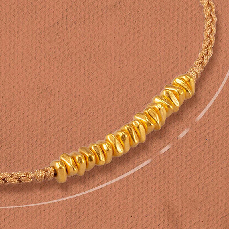 Pulsera trenzada de protección hecha a mano con diseño de pequeñas piezas de oro 999 y Buddha Stones - Caqui (oro aproximadamente 0,75 g) - 21 centímetros - image 15
