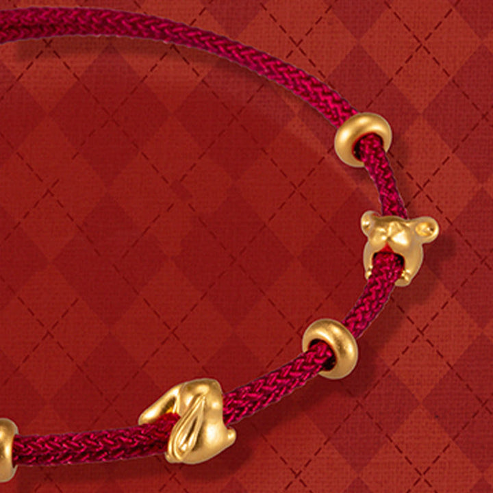 Pulsera trenzada de la suerte hecha a mano con diseño de osmanthus y conejo de la suerte en oro 999 con Buddha Stones - Conejo doble de la suerte y tres cuentas de oro (oro aproximado: 0,58 g) - 21 cm - image 8
