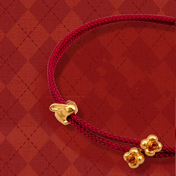 Pulsera trenzada de la suerte hecha a mano con diseño de osmanthus y conejo de la suerte en oro 999 con Buddha Stones - Conejo de Osmanthus Dorado (Oro aproximadamente 0,46 g) - 21 centímetros - image 9