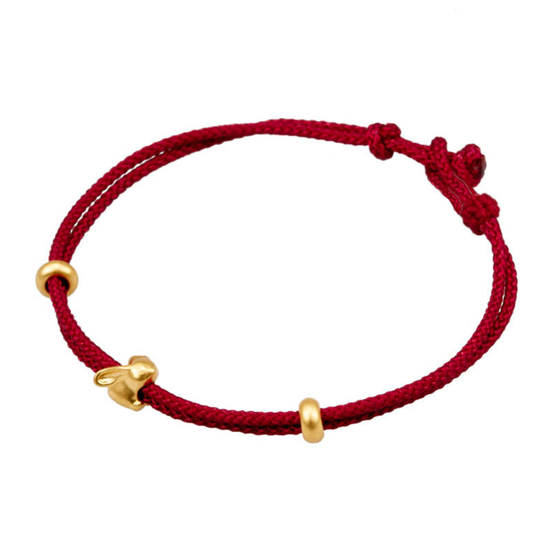 Pulsera trenzada de la suerte hecha a mano con diseño de osmanthus y conejo de la suerte en oro 999 con Buddha Stones - image 4