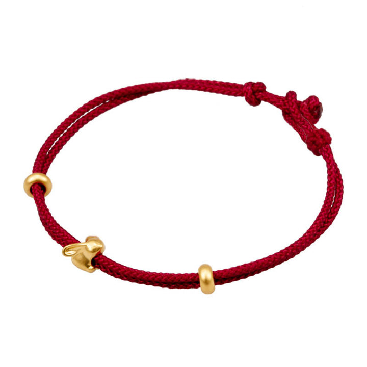 Pulsera trenzada de la suerte hecha a mano con diseño de osmanthus y conejo de la suerte en oro 999 con Buddha Stones - image 4