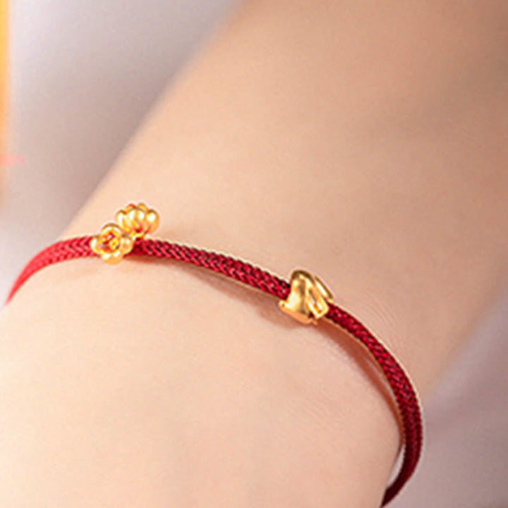 Pulsera trenzada de la suerte hecha a mano con diseño de osmanthus y conejo de la suerte en oro 999 con Buddha Stones - image 10