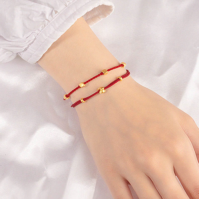 Pulsera trenzada de la suerte hecha a mano con diseño de osmanthus y conejo de la suerte en oro 999 con Buddha Stones - image 11