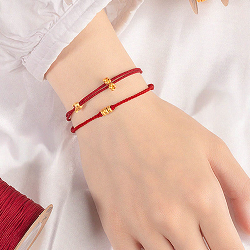 Pulsera trenzada de la suerte hecha a mano con diseño de osmanthus y conejo de la suerte en oro 999 con Buddha Stones - image 14