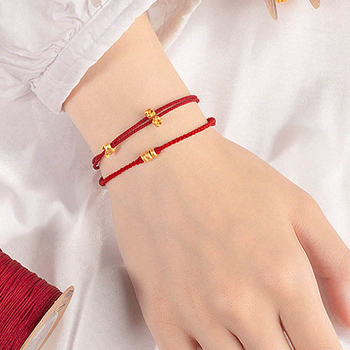 Pulsera trenzada de la suerte hecha a mano con diseño de osmanthus y conejo de la suerte en oro 999 con Buddha Stones - image 14