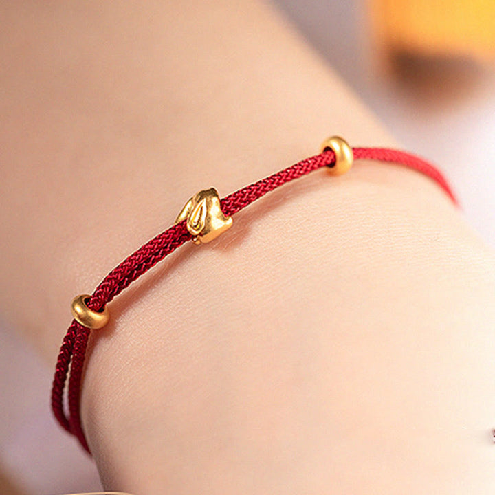 Pulsera trenzada de la suerte hecha a mano con diseño de osmanthus y conejo de la suerte en oro 999 con Buddha Stones - image 3