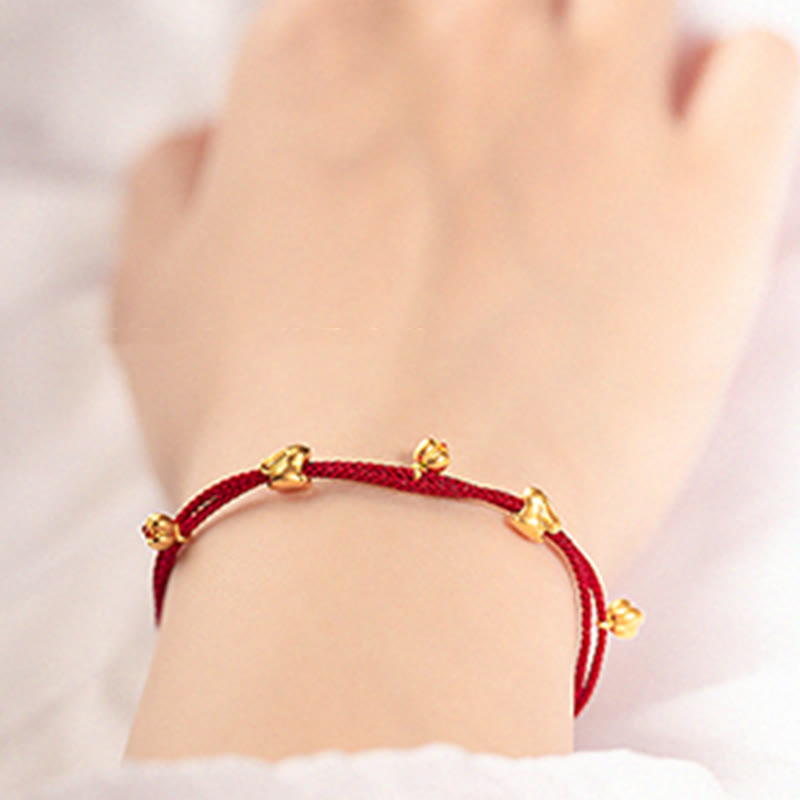 Pulsera trenzada de la suerte hecha a mano con diseño de osmanthus y conejo de la suerte en oro 999 con Buddha Stones - image 13