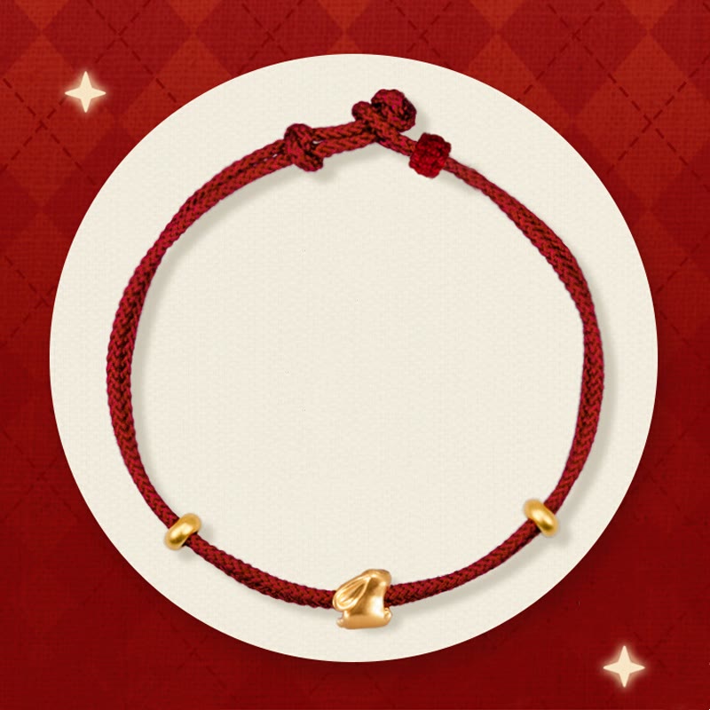 Pulsera trenzada de la suerte hecha a mano con diseño de osmanthus y conejo de la suerte en oro 999 con Buddha Stones - Conejo de la suerte y dos cuentas de oro (oro de aproximadamente 0,31 g) - 21 centímetros - image 0
