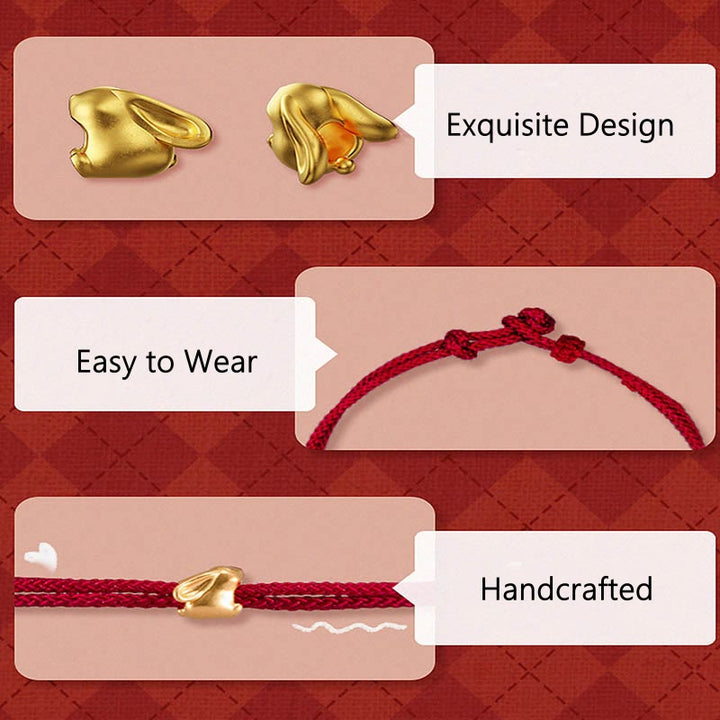 Pulsera trenzada de la suerte hecha a mano con diseño de osmanthus y conejo de la suerte en oro 999 con Buddha Stones - image 5