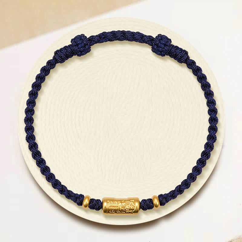 Pulsera de cuerda trenzada hecha a mano con diseño tallado y amuleto de buena suerte de oro 999 con Buddha Stones