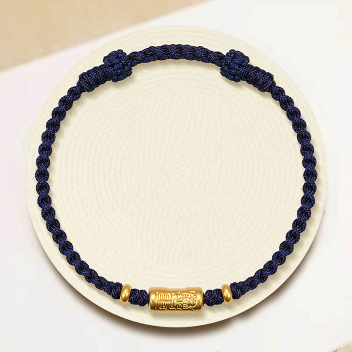 Pulsera de cuerda trenzada hecha a mano con diseño tallado y amuleto de buena suerte de oro 999 con Buddha Stones