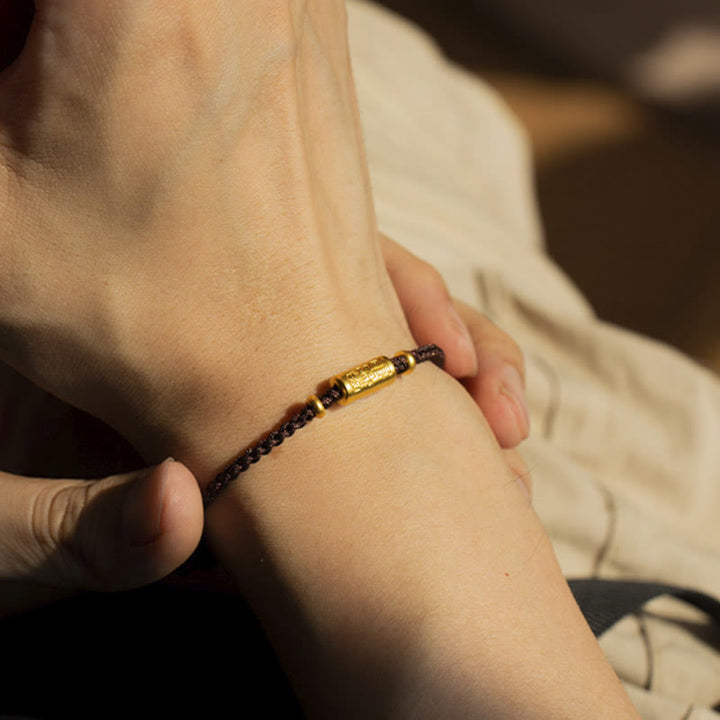 Pulsera de cuerda trenzada hecha a mano con diseño tallado y amuleto de buena suerte de oro 999 con Buddha Stones