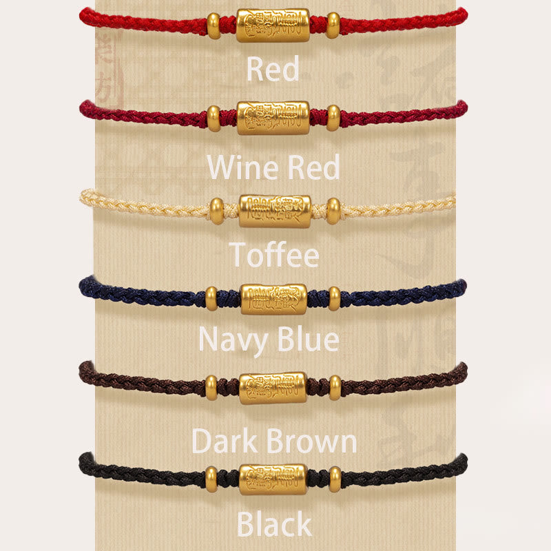 Pulsera de cuerda trenzada hecha a mano con diseño tallado y amuleto de buena suerte de oro 999 con Buddha Stones - image 1