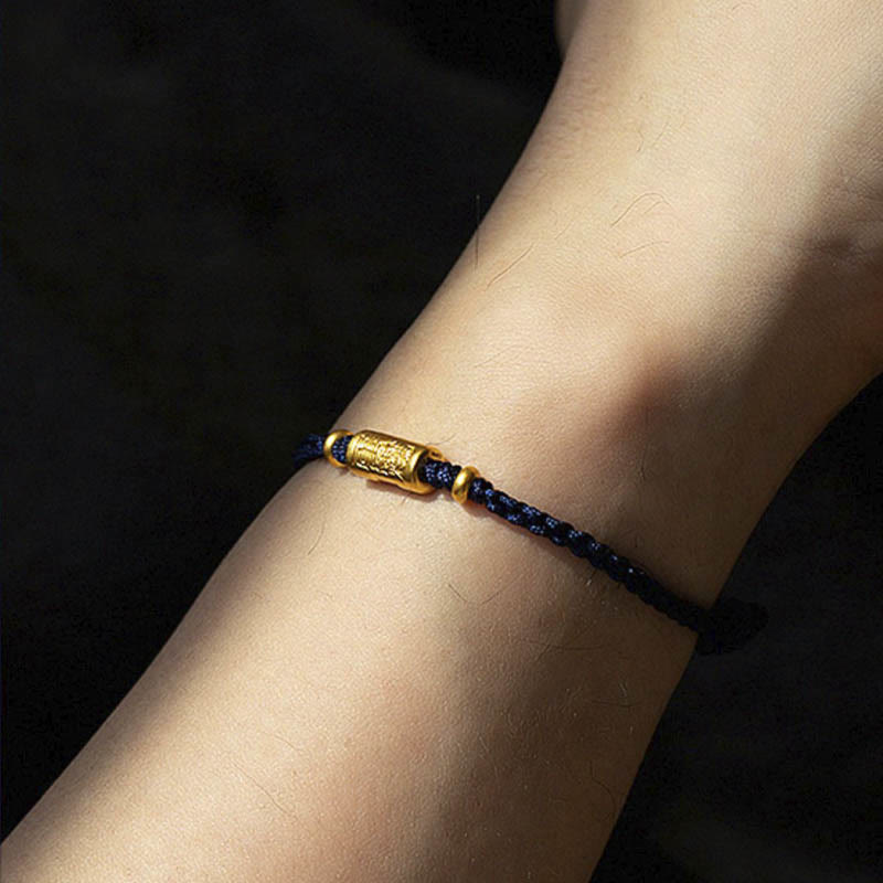 Pulsera de cuerda trenzada hecha a mano con diseño tallado y amuleto de buena suerte de oro 999 con Buddha Stones