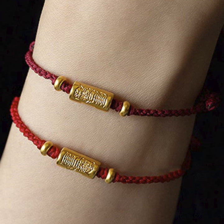 Pulsera de cuerda trenzada hecha a mano con diseño tallado y amuleto de buena suerte de oro 999 con Buddha Stones