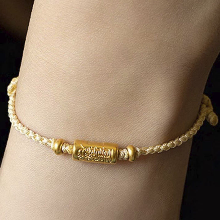 Pulsera de cuerda trenzada hecha a mano con diseño tallado y amuleto de buena suerte de oro 999 con Buddha Stones