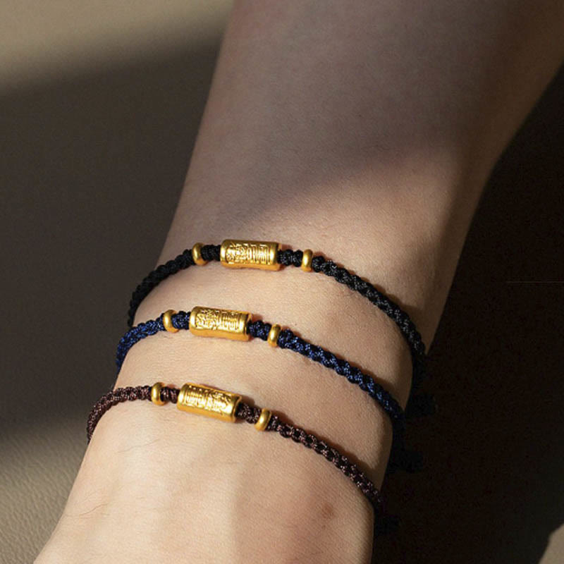 Pulsera de cuerda trenzada hecha a mano con diseño tallado y amuleto de buena suerte de oro 999 con Buddha Stones