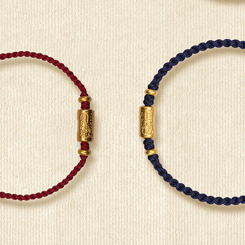 Pulsera de cuerda trenzada hecha a mano con diseño tallado y amuleto de buena suerte de oro 999 con Buddha Stones
