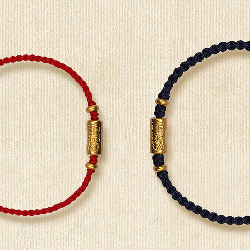Pulsera de cuerda trenzada hecha a mano con diseño tallado y amuleto de buena suerte de oro 999 con Buddha Stones