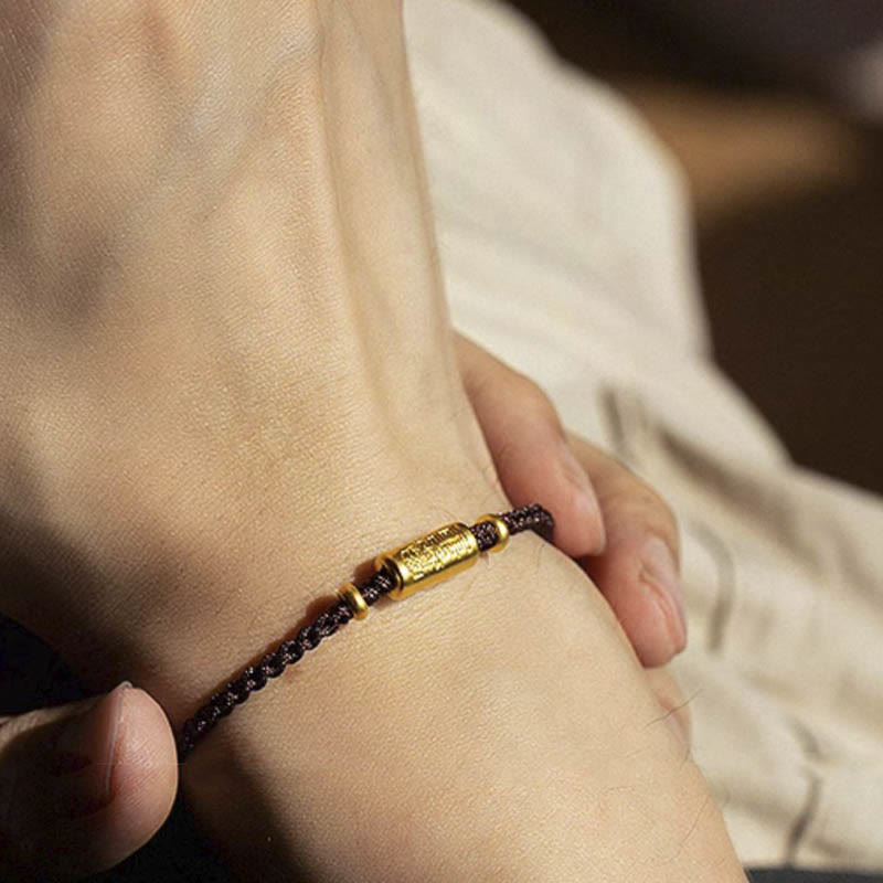 Pulsera de cuerda trenzada hecha a mano con diseño tallado y amuleto de buena suerte de oro 999 con Buddha Stones