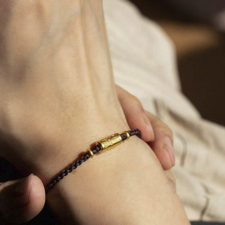 Pulsera de cuerda trenzada hecha a mano con diseño tallado y amuleto de buena suerte de oro 999 con Buddha Stones