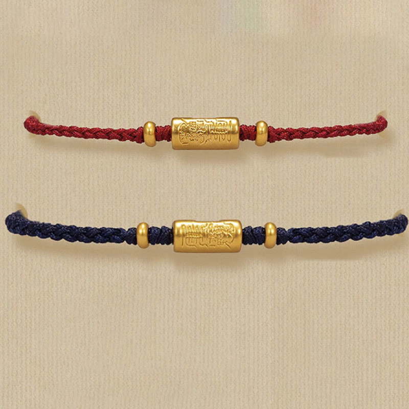 Pulsera de cuerda trenzada hecha a mano con diseño tallado y amuleto de buena suerte de oro 999 con Buddha Stones