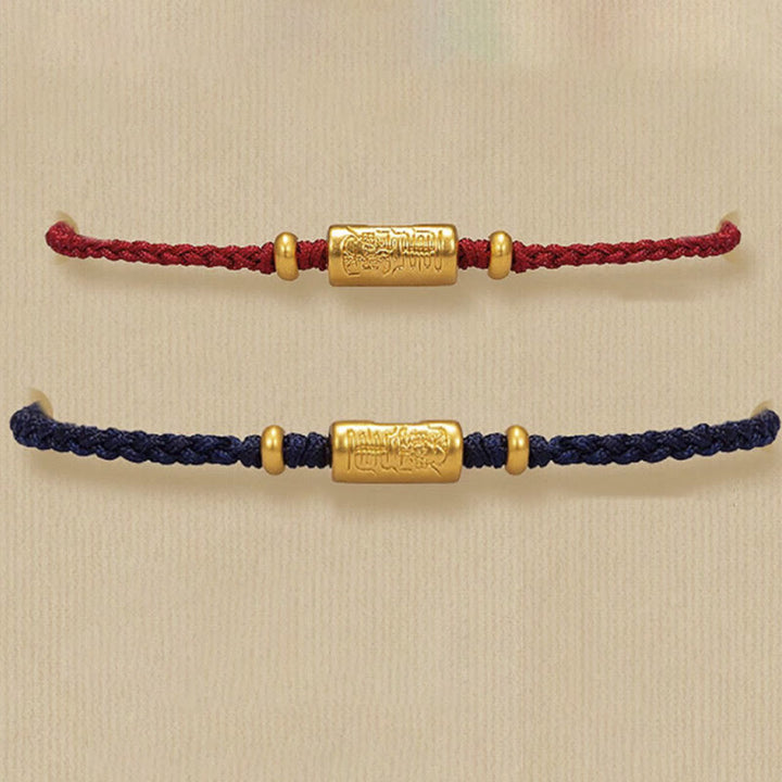 Pulsera de cuerda trenzada hecha a mano con diseño tallado y amuleto de buena suerte de oro 999 con Buddha Stones