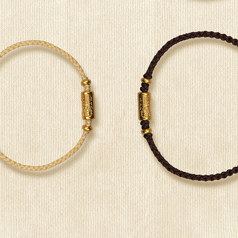 Pulsera de cuerda trenzada hecha a mano con diseño tallado y amuleto de buena suerte de oro 999 con Buddha Stones