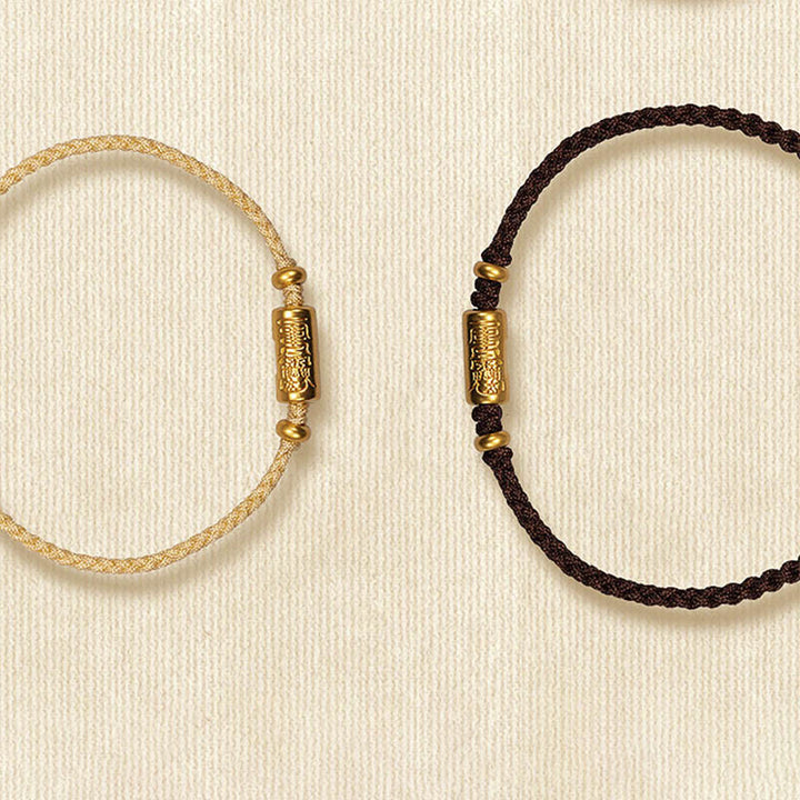 Pulsera de cuerda trenzada hecha a mano con diseño tallado y amuleto de buena suerte de oro 999 con Buddha Stones