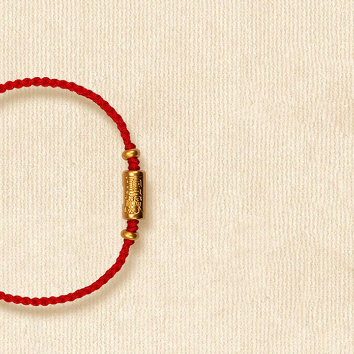 Pulsera de cuerda trenzada hecha a mano con diseño tallado y amuleto de buena suerte de oro 999 con Buddha Stones - Rojo (Oro, aproximadamente 0,68 g) - 21 cm - image 2