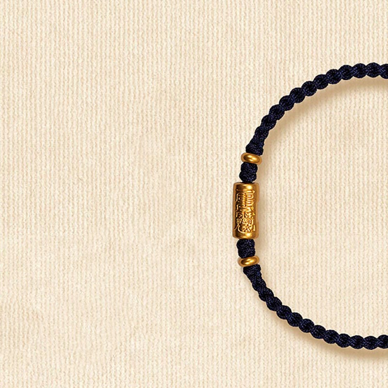 Pulsera de cuerda trenzada hecha a mano con diseño tallado y amuleto de buena suerte de oro 999 con Buddha Stones
