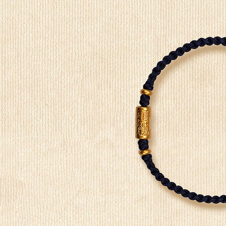 Pulsera de cuerda trenzada hecha a mano con diseño tallado y amuleto de buena suerte de oro 999 con Buddha Stones