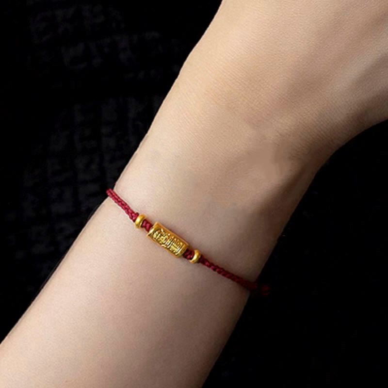 Pulsera de cuerda trenzada hecha a mano con diseño tallado y amuleto de buena suerte de oro 999 con Buddha Stones