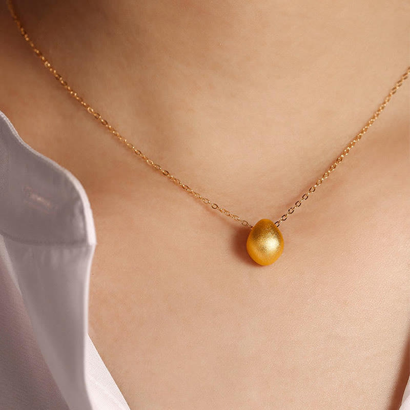 Collar con colgante de bendición con forma de gota de agua y huevo de oro 999 con Buddha Stones