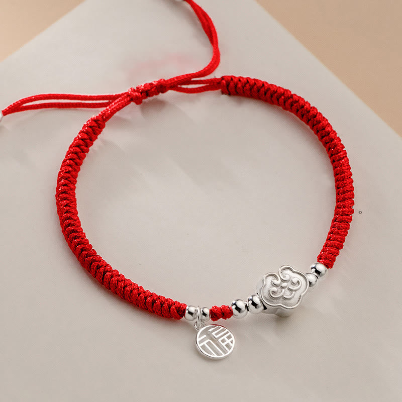 Pulsera trenzada con bendición de nubes auspiciosas y carácter Fu hecha a mano con Buddha Stones en plata de ley 925 - image 2