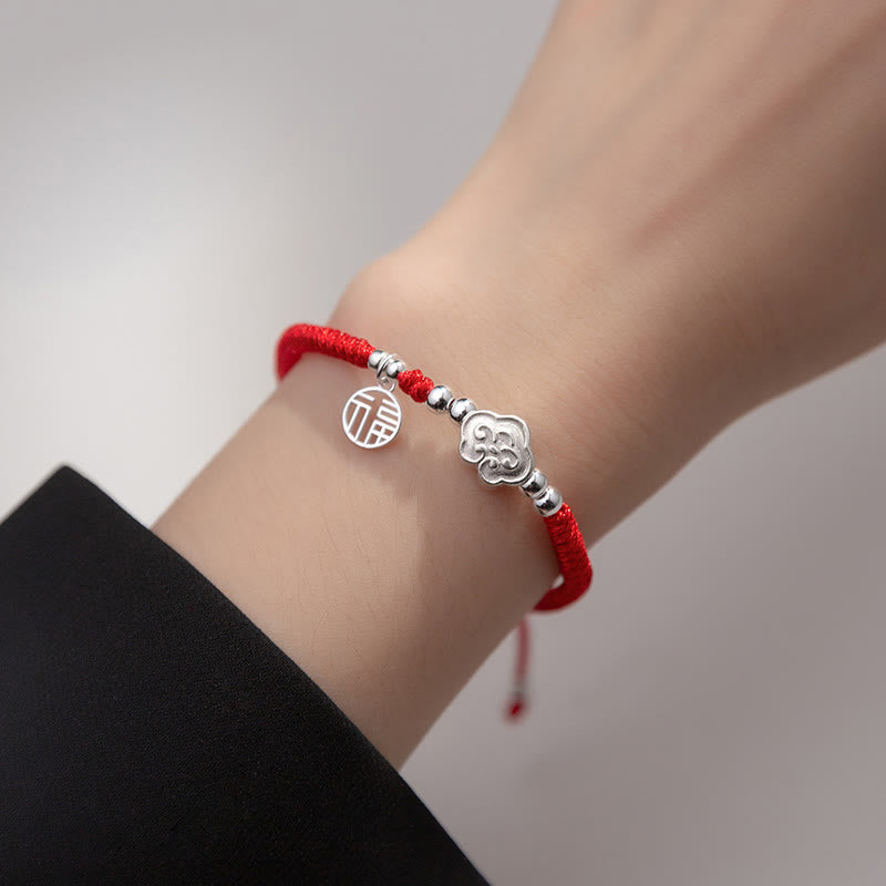 Pulsera trenzada con bendición de nubes auspiciosas y carácter Fu hecha a mano con Buddha Stones en plata de ley 925 - image 3
