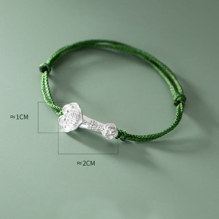 Pulsera trenzada de cuerda verde con mango de Ruyi y símbolo de la suerte hecha a mano con Buddha Stones en plata de ley 999 - image 4