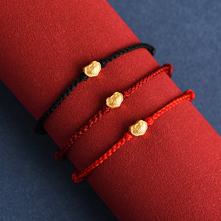 Pulsera de cuerda hecha a mano con protección de caracteres Fu y dije de cerradura china de oro 999 con Buddha Stones - image 2