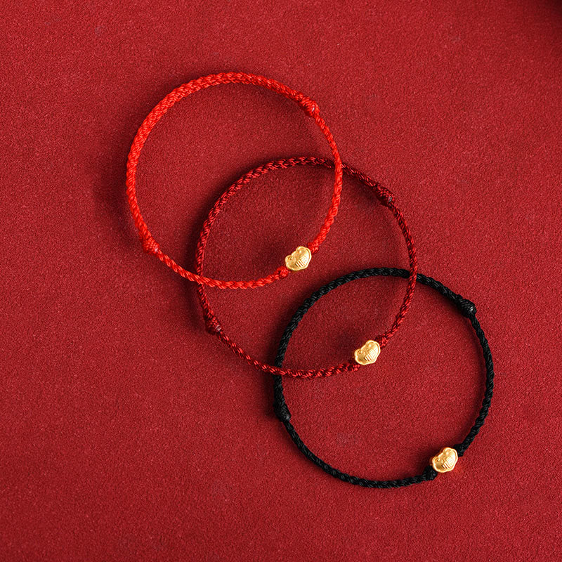 Pulsera de cuerda hecha a mano con protección de caracteres Fu y dije de cerradura china de oro 999 con Buddha Stones - image 1
