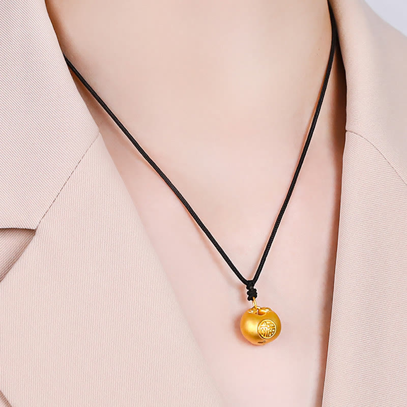 Collar con colgante de cuerda de la suerte con diseño de candado de deseos y personaje Fu de oro 999 con Buddha Stones