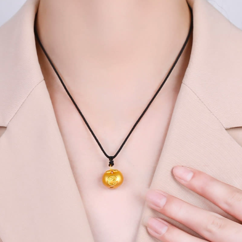 Collar con colgante de cuerda de la suerte con diseño de candado de deseos y personaje Fu de oro 999 con Buddha Stones