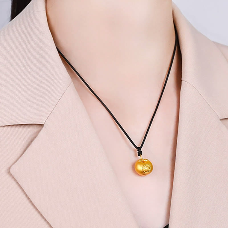 Collar con colgante de cuerda de la suerte con diseño de candado de deseos y personaje Fu de oro 999 con Buddha Stones
