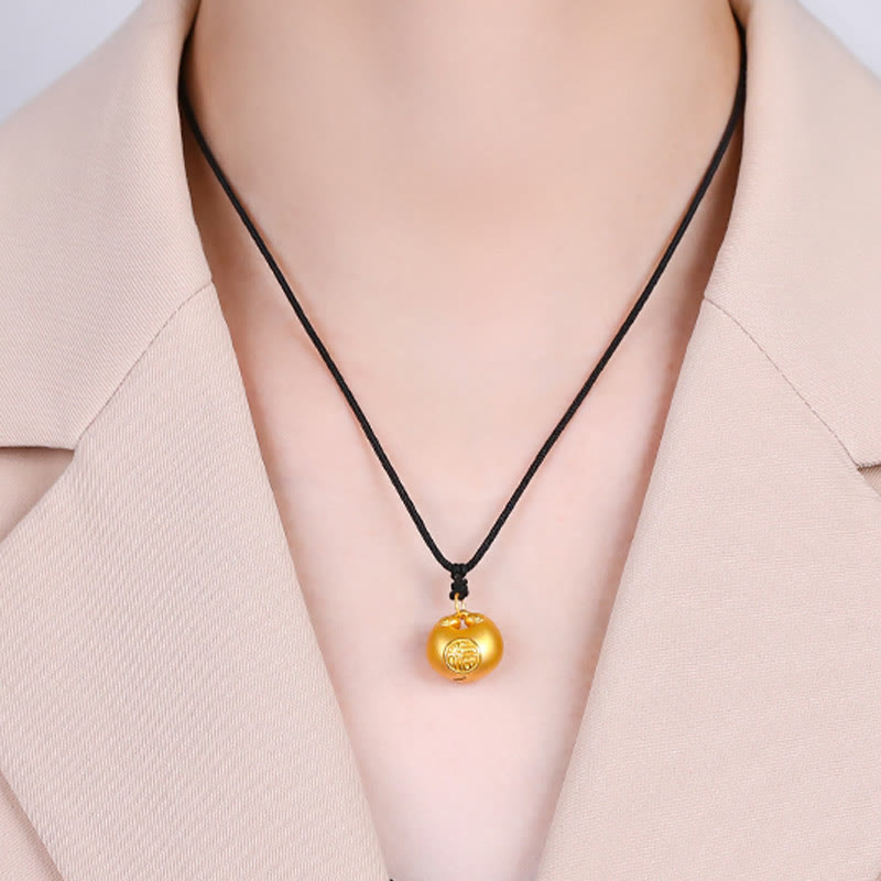 Collar con colgante de cuerda de la suerte con diseño de candado de deseos y personaje Fu de oro 999 con Buddha Stones