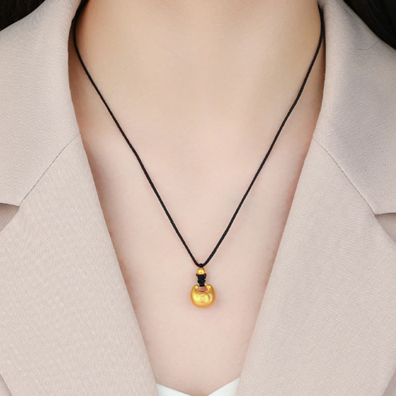 Collar con colgante de cuerda de la suerte con diseño de candado de deseos y personaje Fu de oro 999 con Buddha Stones